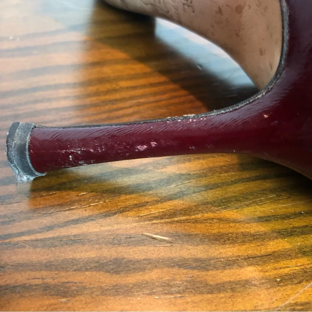 Jimmy Choo Patent Leather Wine and Black Bordeaux Heels Sz 39